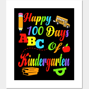 Happy 100 Days of Kindergarten Kids Teachers Posters and Art